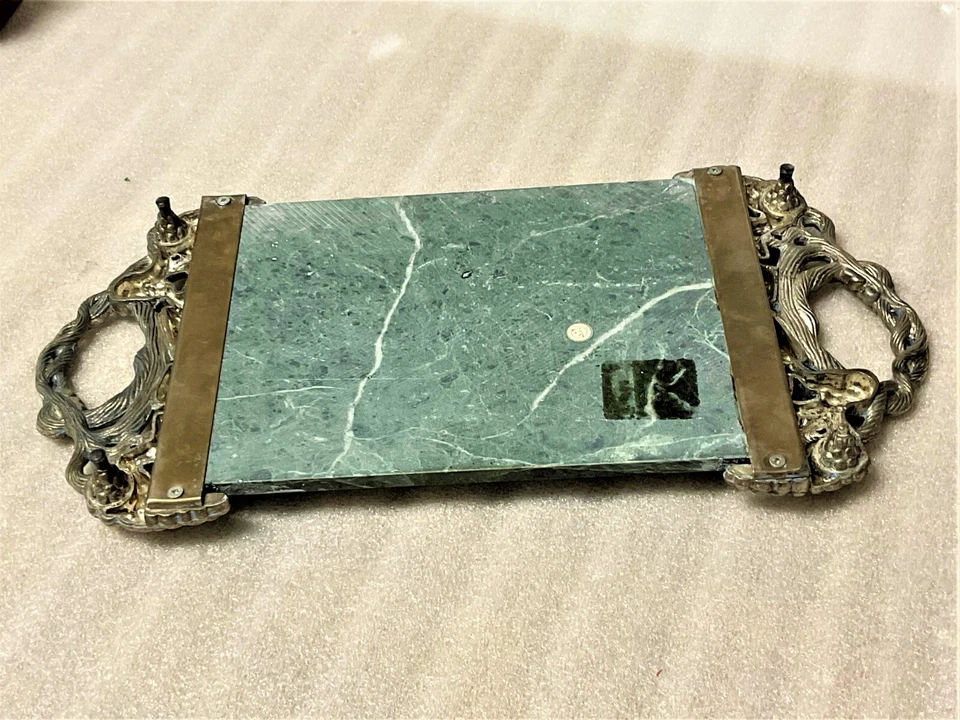 Vintage Silver Plated and Marble Tray - Image 4 of 4