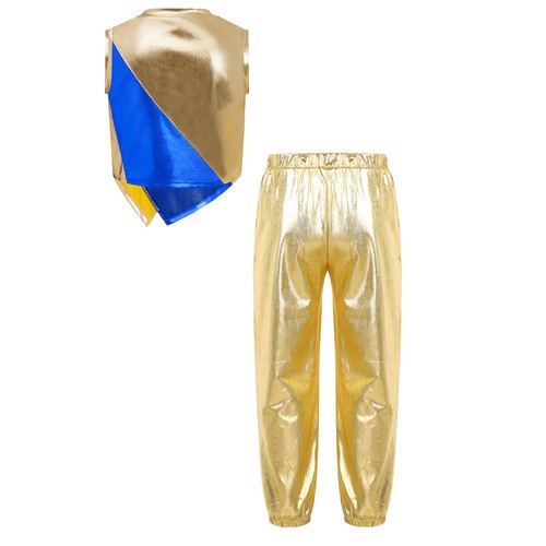 Kids Girls Set Metallic Suit Running Outfit Tank Top Color Block Dancewear Vest - Picture 30 of 70