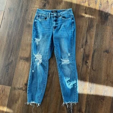 Judy Blue Dionne High Rise Relaxed Fit Distressed Jeans Stretch Blue Size 3 (26)