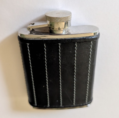 Vintage Leder Flachmann Flasche 3 Unzen Edelstahl (leer)