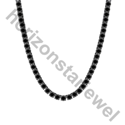 15.41 Ctw Created Black Spinel 14K Black Gold Plated Wedding 3mm Tennis Necklace