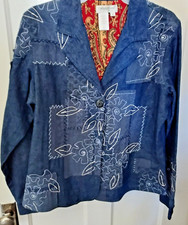 Coldwater Creek Denim Floral Embroidered Patchwork Jean Jacket Size M
