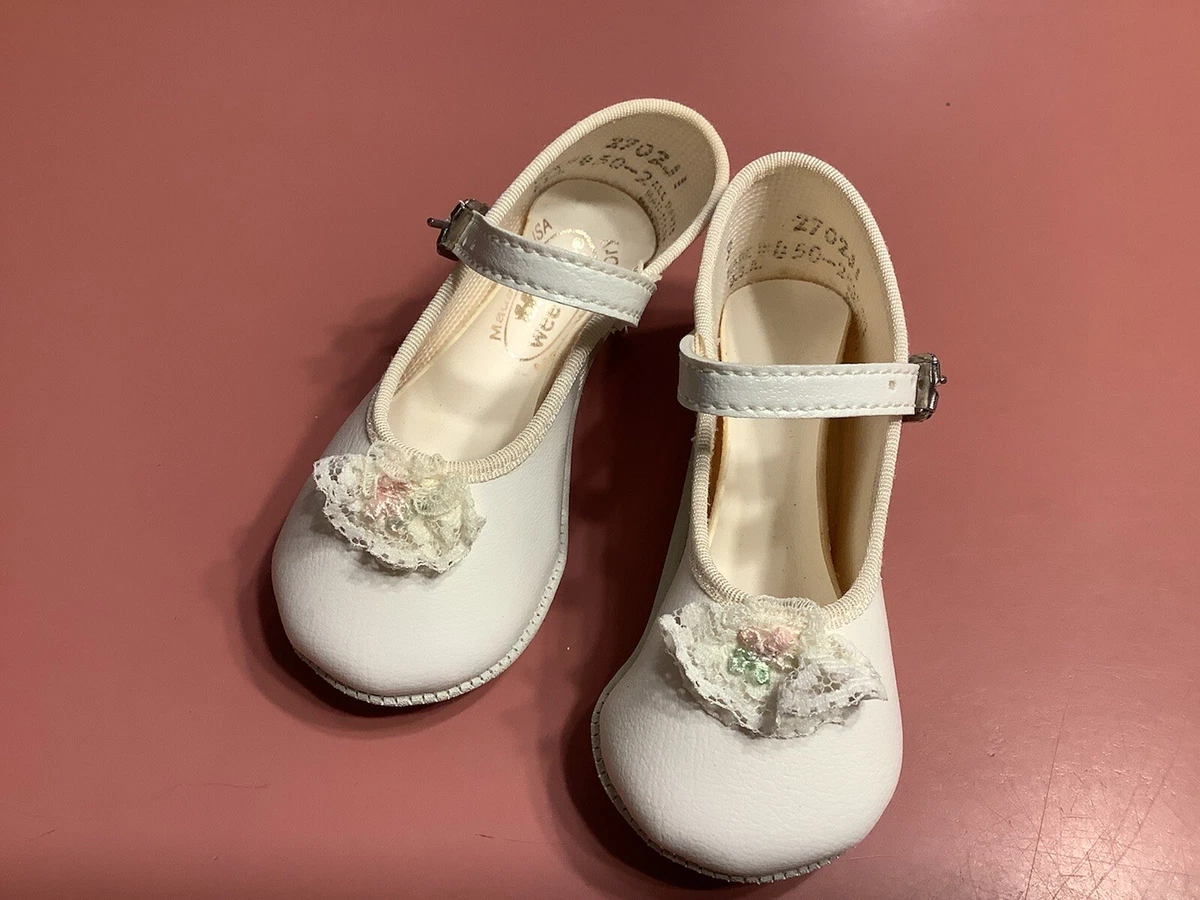 Vintage Infant Baby Toddler Doll Shoes WEE KIDS White W Buckle Sz 3