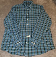 Peter Millar Dress Shirt Men's 2XL Plaid Green Blue Navy Nylon Spandex Blend 