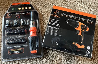 NEW Cordless Li-ion Drill 3/8 inch Drive 12v Torelli & Socket/Bit Screwdriver