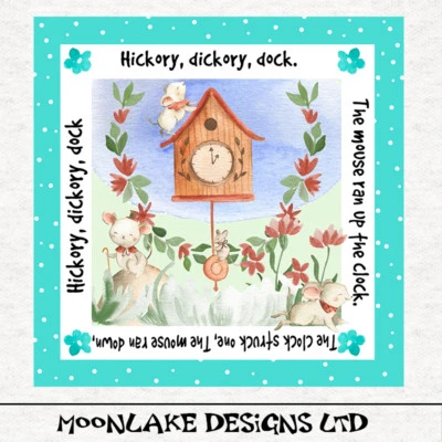 MOONLAKE FABRICS LTD Kinder - Hickory Dickory Dock Stoff Basteln Paneele in 100% Baumwolle oder Polyester