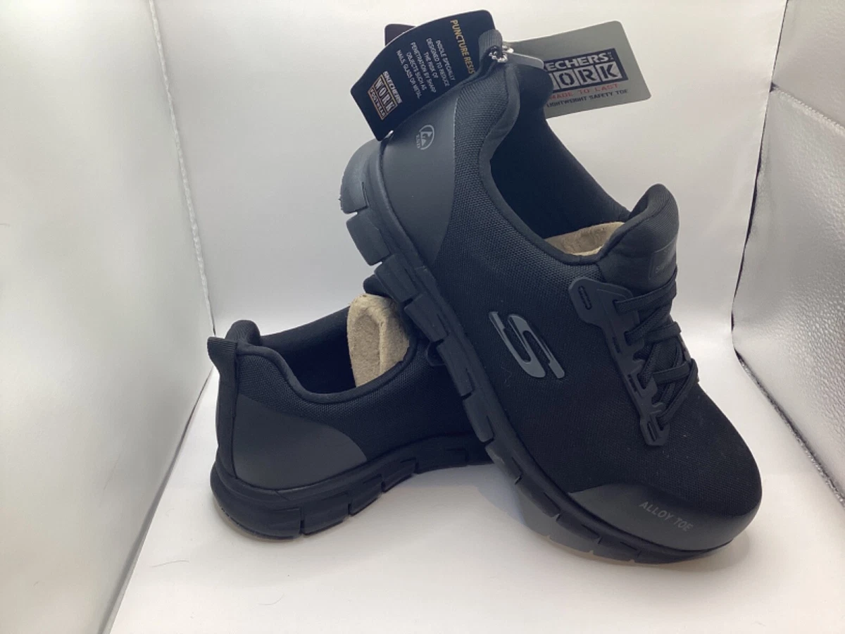 Skechers slip on deals steel toe shoes