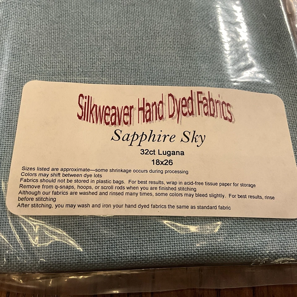 Telas teñidas a mano Silkweaver “Sapphire Sky” 32CT Lugana 18x26 RARAS DE COLECCIÓN Foto 3 de 4