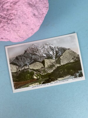 Cascade Mountain, Banff Postcard w/Bow River and Train Unused Vintage Postcard