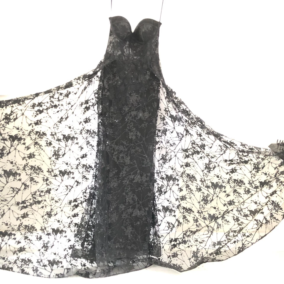 NEW CHICAS Women Black Lace Maxi Dress Gown Strapless Formal Wedding Prom Size S - image 4 of 4