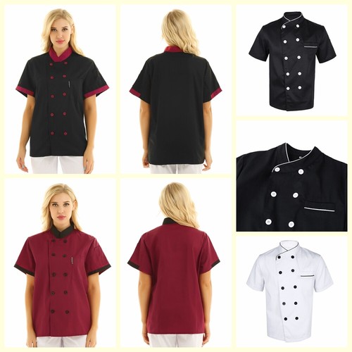 Unisex uniform Short Sleeve Chef Coat Double Breasted Cook Working Jacket - Picture 3 of 40