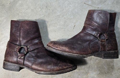Frye Harness Boots Brown Leather Men's 13 D Buckle Rubber Mexico - Picture 1 of 11