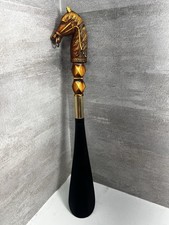 Vintage Japan Wood Carved Horse Head Shoe Horn Plastic Shoehorn 11.5"