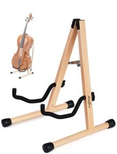 Cello Stand with Bow Holder, Beech Wooden A-Shape Floor Stand with Padded Foa...