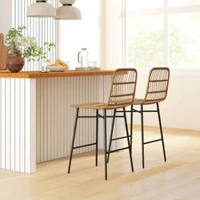 HOMCOM Rattan Counter Height Bar Stools Set of 2 Barstools with Back Brown