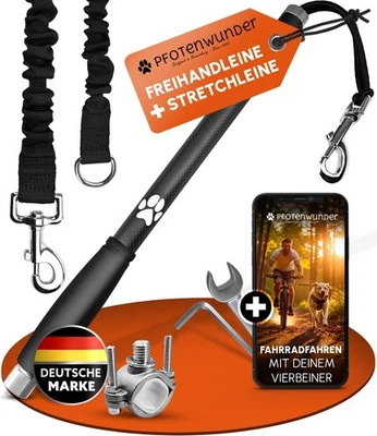 PFOTENWUNDER® Fahrradleine Hund + 1 Trainingsbuch mit Ruckdämpfer Hundefahrradleine 6mm dick