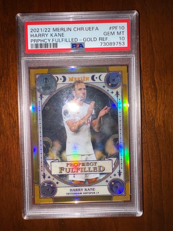 2021-22 Harry Kane Topps Merlin Chrome Prophecy Fulfilled~GOLD REFRACTOR PSA 10