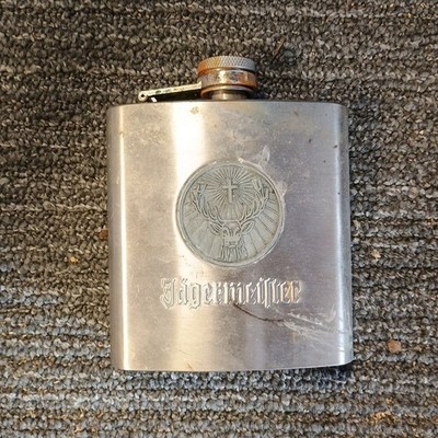 PB4 - Jaegermeister  Pocket Flask 6 oz. Deer Head Medallion Logo Stainless Steel