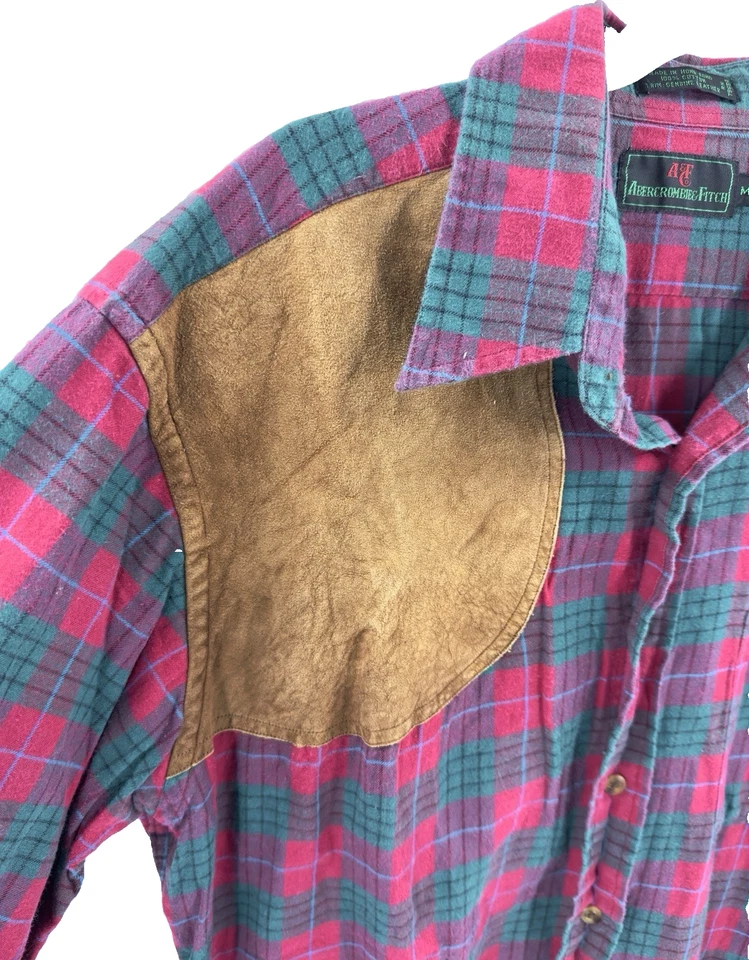 Camisa de franela manga larga vintage Abercrombie & Fitch parche de caza de gamuza para hombre M Foto 3 de 4