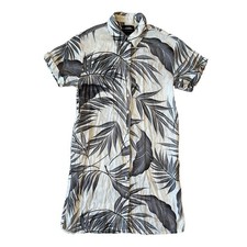 Tahari Women's Dress 100% Linen Button Front Palm Print White Black Size XS