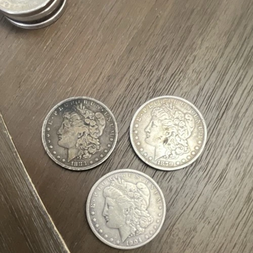 Morgan Silver Dollars 1879, 1883, 1904 Lot of 3 $1 Coins 0.9 Fineness