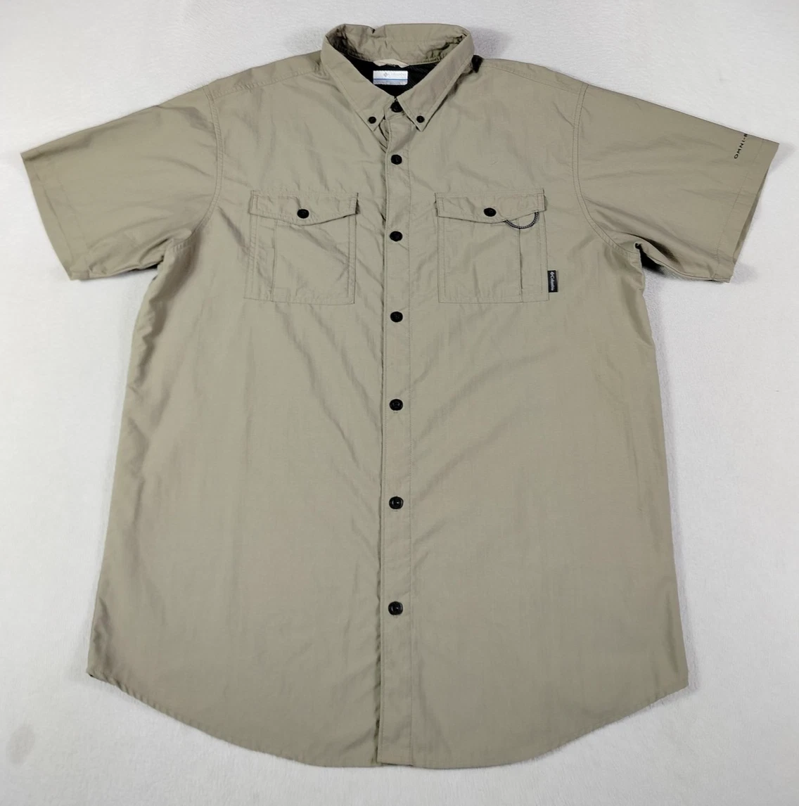 Columbia Omni-Shade Shirt Mens Large Beige Short Sleeve Fishing Hiking Outdoor
