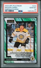 MASON LOHREI 2023 OPC PLATINUM EMERALD SURGE PRIZM RC 01/10 BRUINS PSA 10 POP 1