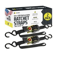 DC Cargo Mall Auto Retractable Ratchet Straps (2-Pack) 1” x 10ft, Heavy Du