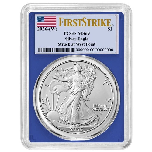 2026 (W) $1 1-oz American Silver Eagle PCGS MS69 FS Flag Label Blue Frame