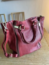 M&S Autograph Dark Red Leather Hobo Tote Handbag Shoulder Bag