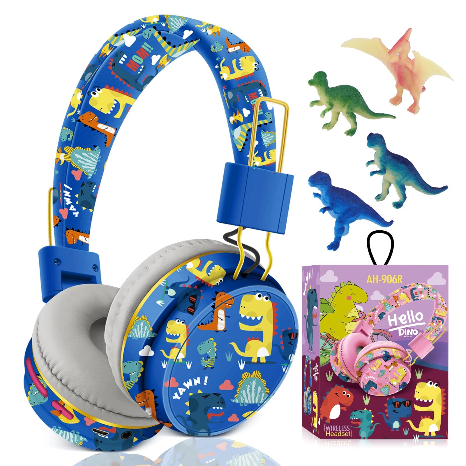 Cool Dinosaur Bluetooth Headphones, 85dB Safe Volume Limit, Wireless & 3.5mm ...