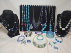 Vtg Now Blue Mixed Bulk Costume Jewelry Lot Necklace Bracelet Earrings #1020