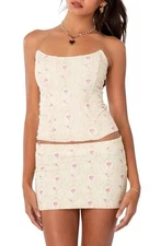 Edikted Women's Size M Yellow Floral Corset Sleeveless Coquette Soft Girl