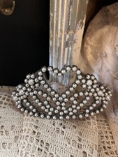 Rare Antique Vintage 1940s 1950s Tiara Crown Prong Set ALL PEARLS Combs Wedding