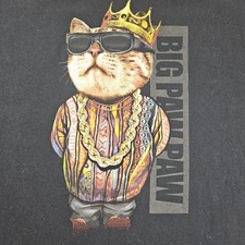 Big Paw Paw Cat Shirt Mens 3XL Black Graphic Hip Hop Rap King Crown Tee Funny