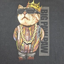 Big Paw Paw Cat Shirt Mens 3XL Black Graphic Hip Hop Rap King Crown Tee Funny