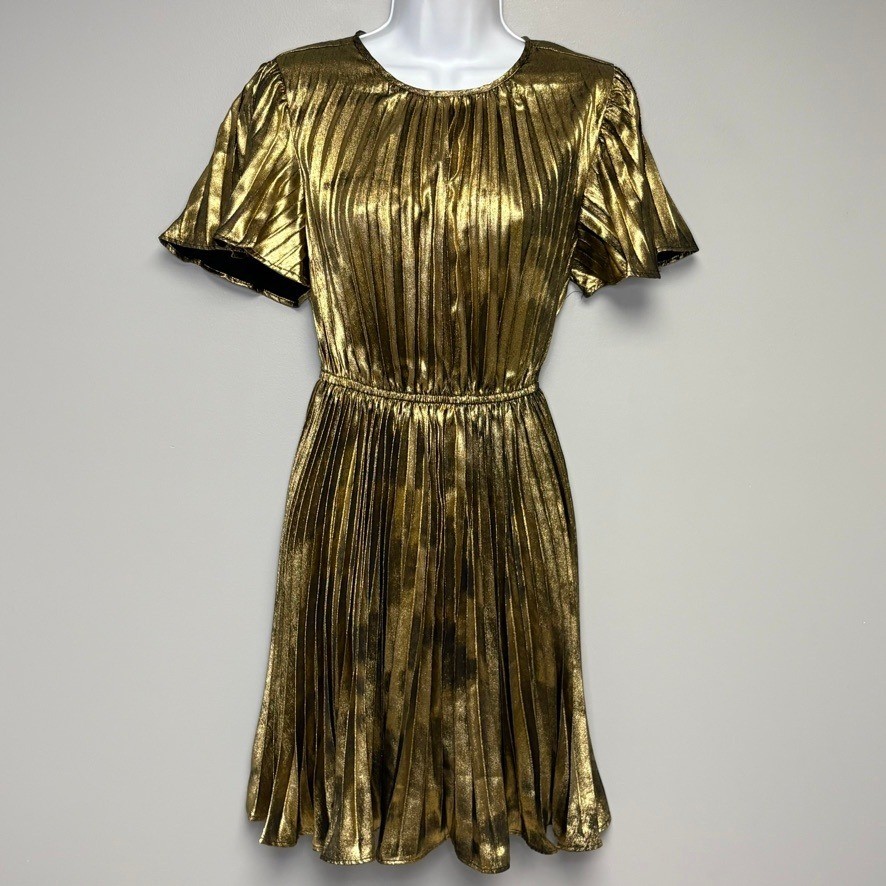 Sam Edelman Metallic Gold Plisse Party Wedding Guest Pleated Mini Dress Sz  6 | eBay