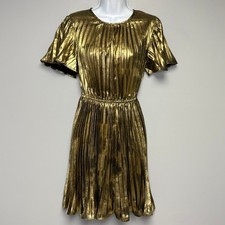 Sam Edelman Metallic Gold Plisse Party Wedding Guest Pleated Mini Dress Sz 6