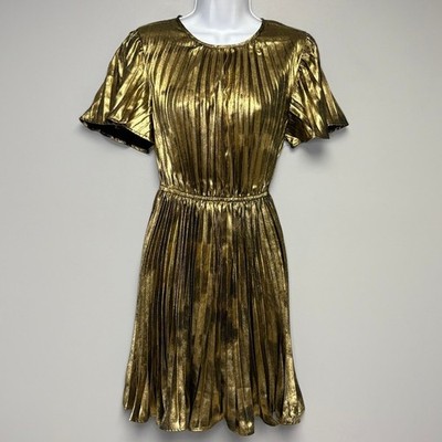 Sam Edelman Metallic Gold Plisse Party Wedding Guest Pleated Mini Dress Sz  6 | eBay