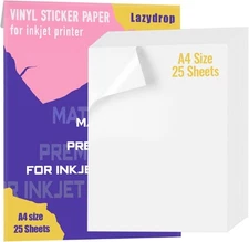 Premium Printable Vinyl Sticker Paper for 8.3 x 11.7, Matte White-25 sheets 