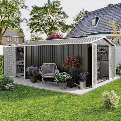 10x14FT Outdoor Garage Shed Utility Tool Shed Metal Garden Sheds w/Lockable Door