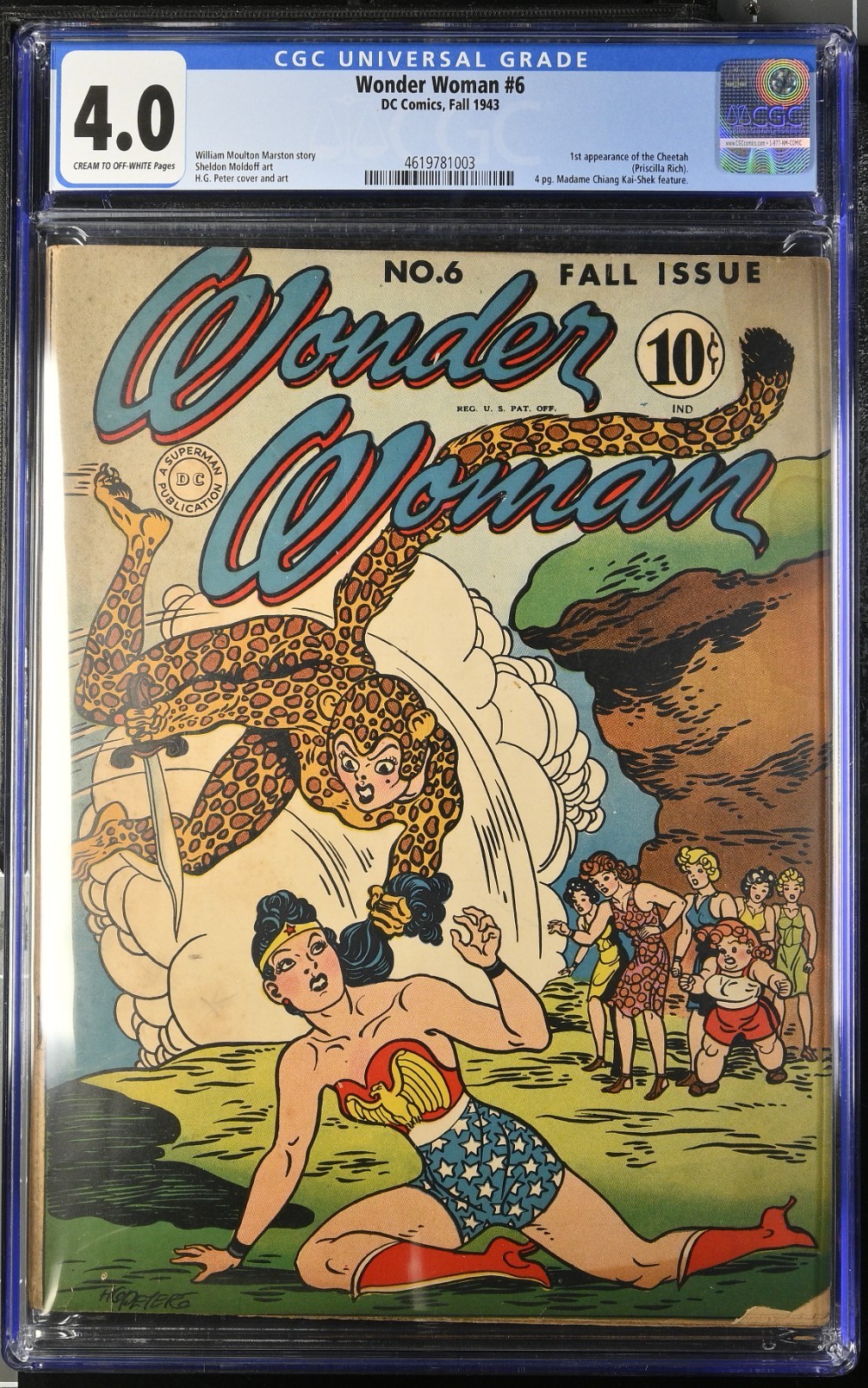 Wonder Woman 6 DC Comics 1943 CGC 4.0 Very Good COW Key 1st Cheetah