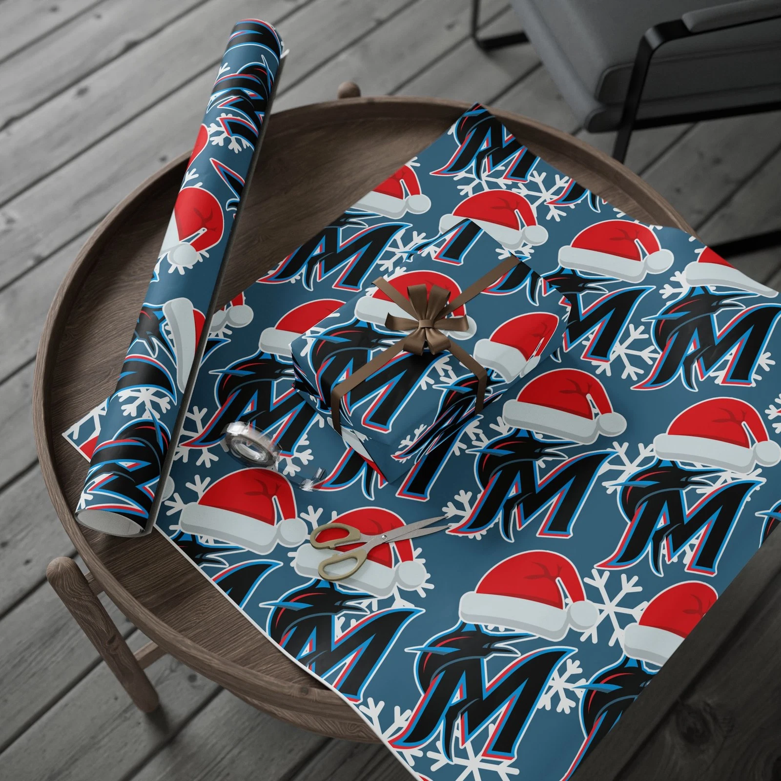 Miami Marlins Wrapping Papers, Christmas Gift Wrap, Baseball Team Holiday