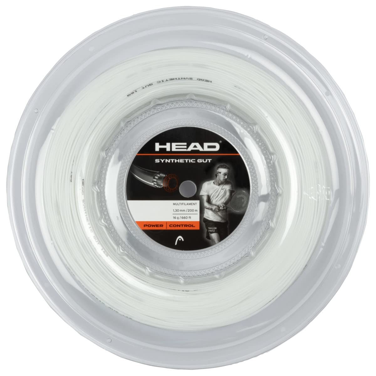 Synthetic Gut Tennis String Reel, 16 Gauge, White, 660 Foot 
