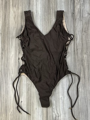 Rio De Sol Zoe One Piece Swimsuit Shimmer Coffee Brown Womens Size Large NEW