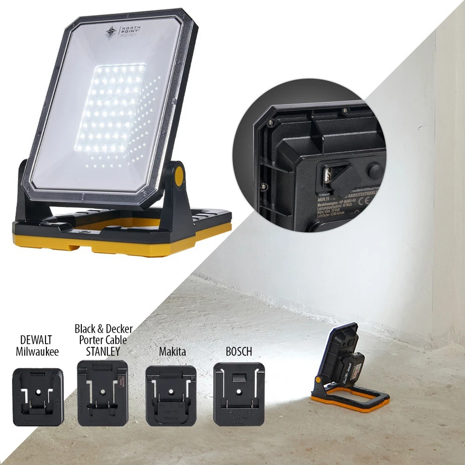 Akku LED Baustrahler Arbeitsstrahler dimmbar max. 30W kompatibel mit div. Akkus - Bild 2 von 4