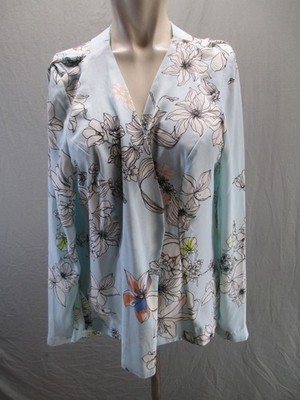 GNU Size L Womens Multicolor Floral Long Sleeve Accent Back Beauty Top 751