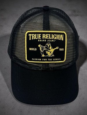 True Religion Hat Cap Snap Back Black Mesh Trucker Patch Fashion