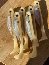 5” Swim Bait Hand Poured Soft Plastic, Bone Back with Pearl Belly, Gold Vein