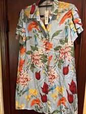 alice olivia L Silk Greenwich Garden Icy Blue Floral Ruffle Shirt Dress New